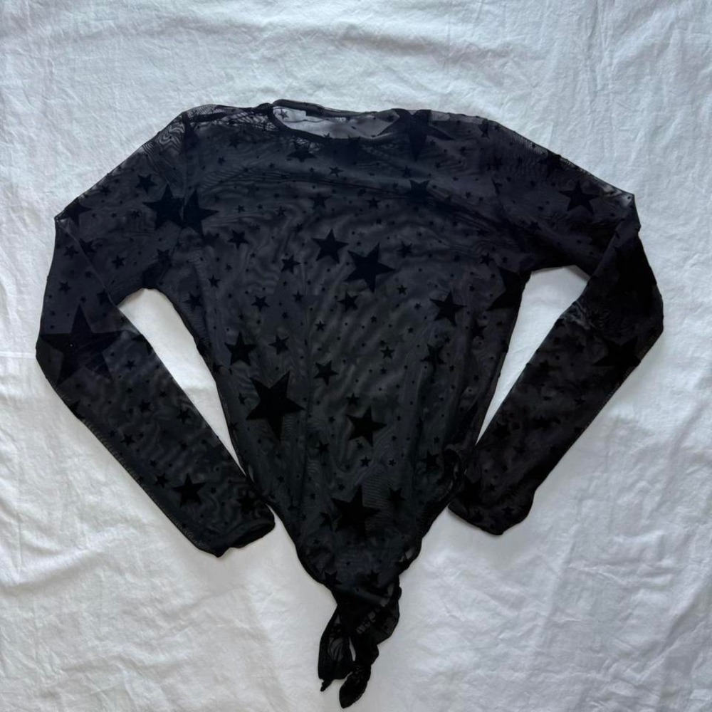 Nasty Gal Black Sheer Star-Print Long Sleeve Bodysuit - Picture 2 of 7